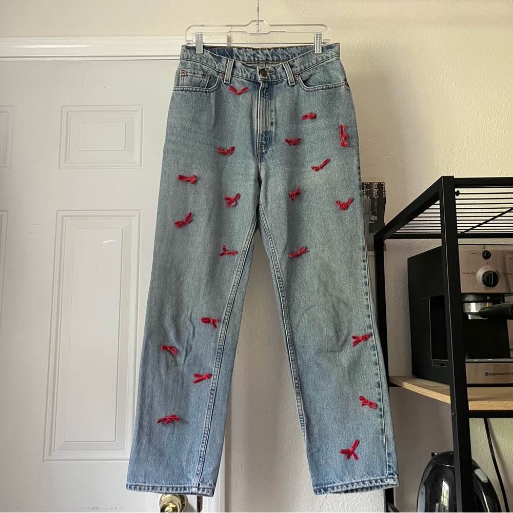 LEVI’S vintage blue cotton denim slim straight leg bow detail jeans